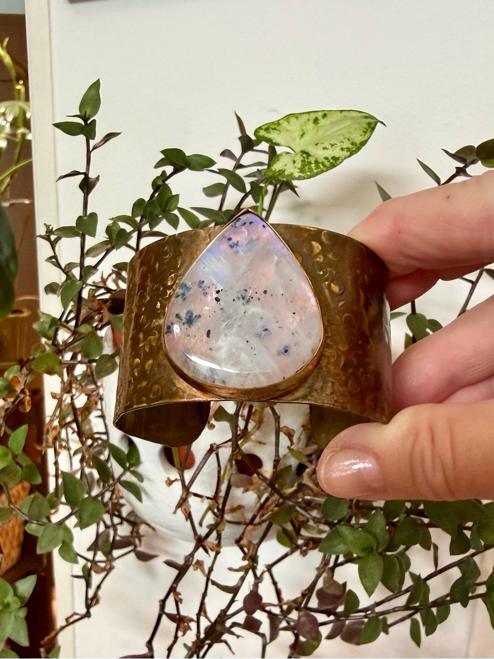 Moonstone and Copper Cuff Bracelet - Flashy Blue! - Picture 6 of 7